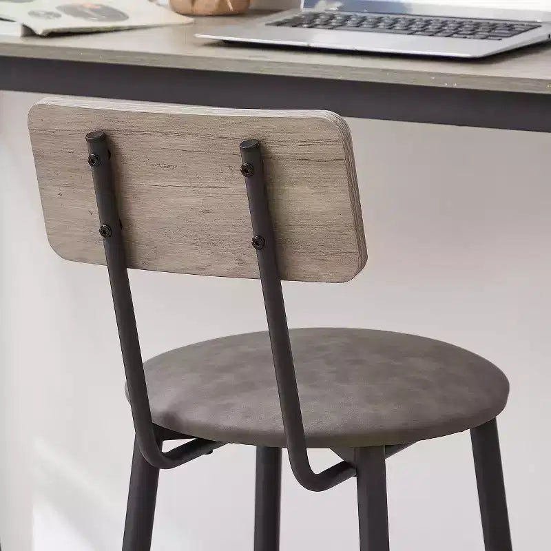 Bar Table Set with 2 Bar Stools, PU Soft Seats & Backrests, Particle Board, for Bar, Home, Office, or Living Room, Grey, One Size