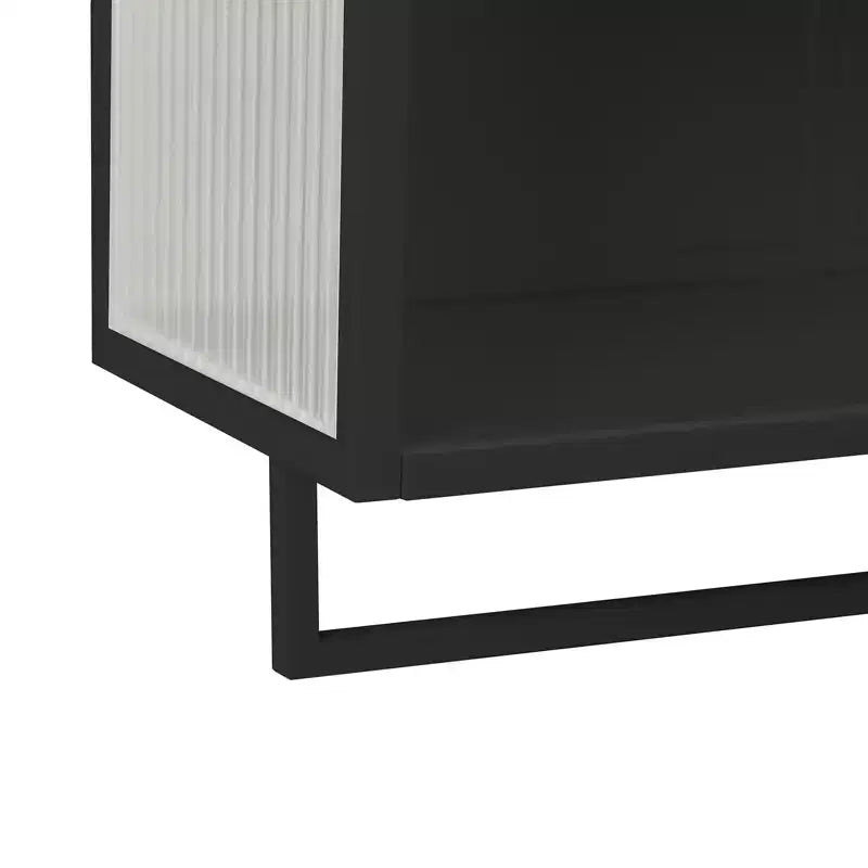 Modern Black Wall Cabinet with Glass Doors, Open Shelf, Towel Rack & 2-Tier Storage for Living Room, Dining Room, or Bathroom