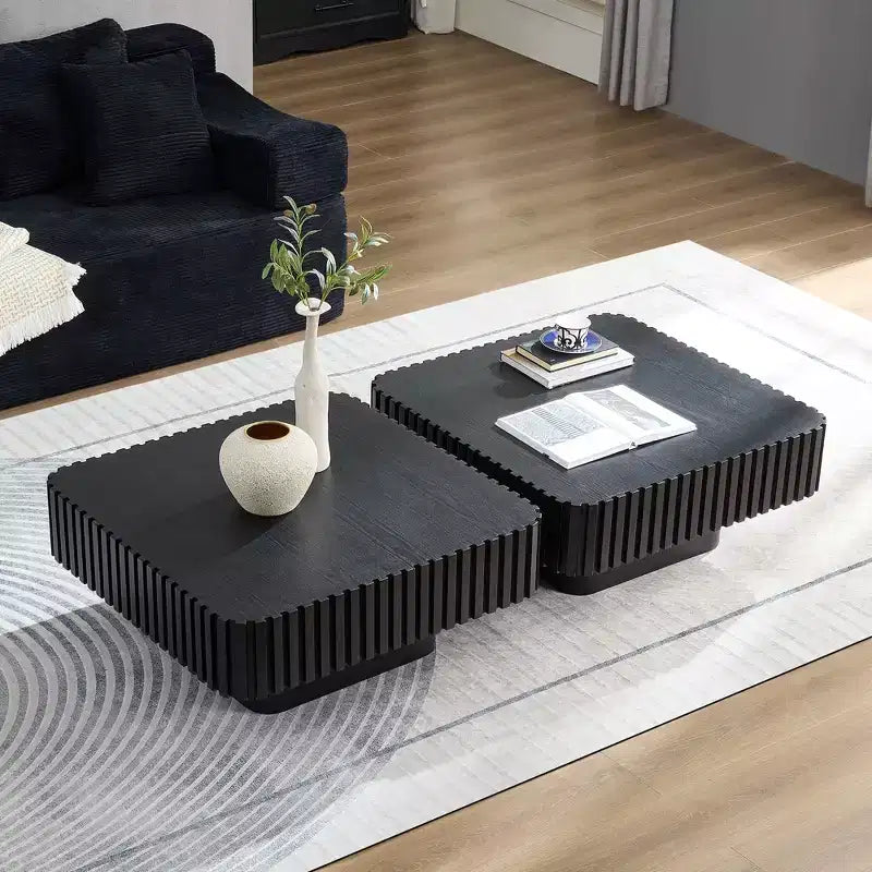 Modern Square Coffee Table Set of 2 Farmhouse Drum Coffee Table Wooden End Table Accent Cocktail Table Center Table - ModernLuxe