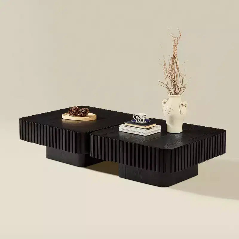 Modern Square Coffee Table Set of 2 Farmhouse Drum Coffee Table Wooden End Table Accent Cocktail Table Center Table - ModernLuxe