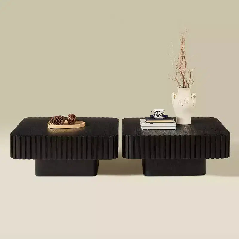 Modern Square Coffee Table Set of 2 Farmhouse Drum Coffee Table Wooden End Table Accent Cocktail Table Center Table - ModernLuxe