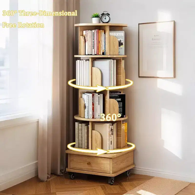 Rotating Bookshelf Tower 360Spining Bookcase Wooden Revolving Book Shelf Corner Display Storage Organizer