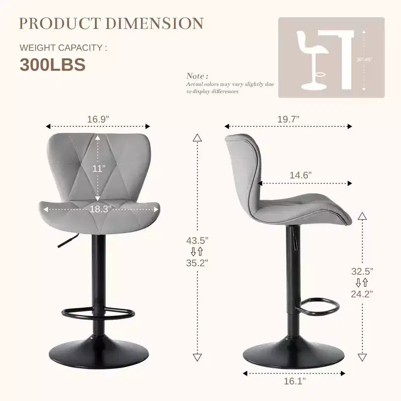 JIONJOY Set of 2 Swivel Counter Stools - Adjustable Height Barstools with Backrest, Faux Leather Kitchen Island Chairs for Home Bar