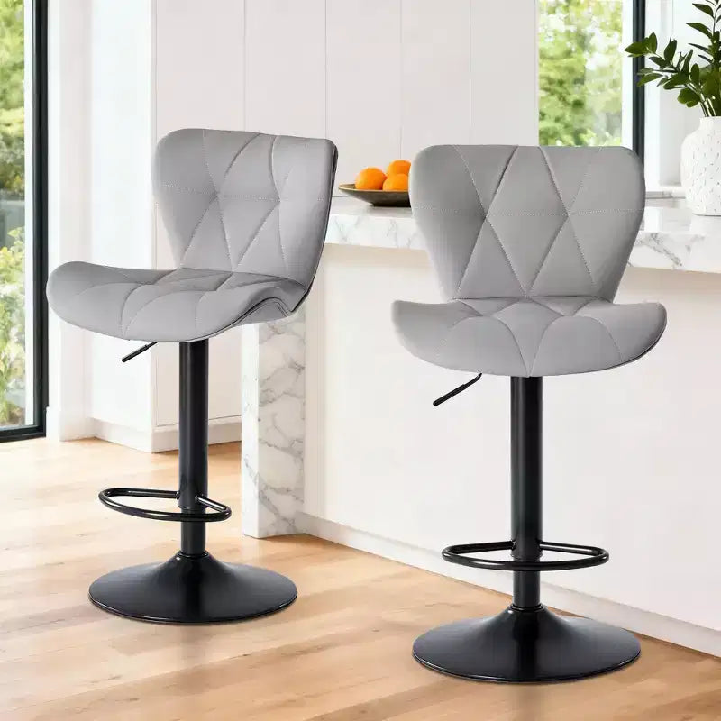JIONJOY Set of 2 Swivel Counter Stools - Adjustable Height Barstools with Backrest, Faux Leather Kitchen Island Chairs for Home Bar