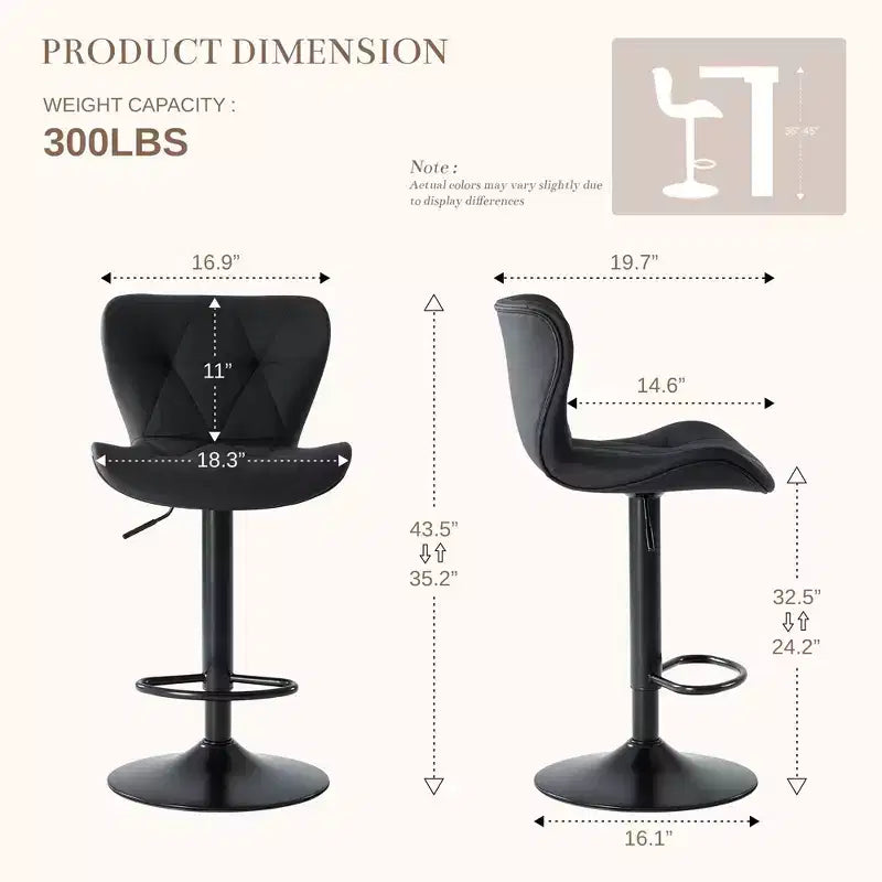 JIONJOY Set of 2 Swivel Counter Stools - Adjustable Height Barstools with Backrest, Faux Leather Kitchen Island Chairs for Home Bar