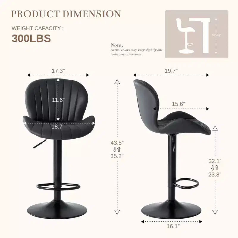 JIONJOY Set of 2 Swivel Counter Stools - Adjustable Height Barstools with Backrest, Faux Leather Kitchen Island Chairs for Home Bar