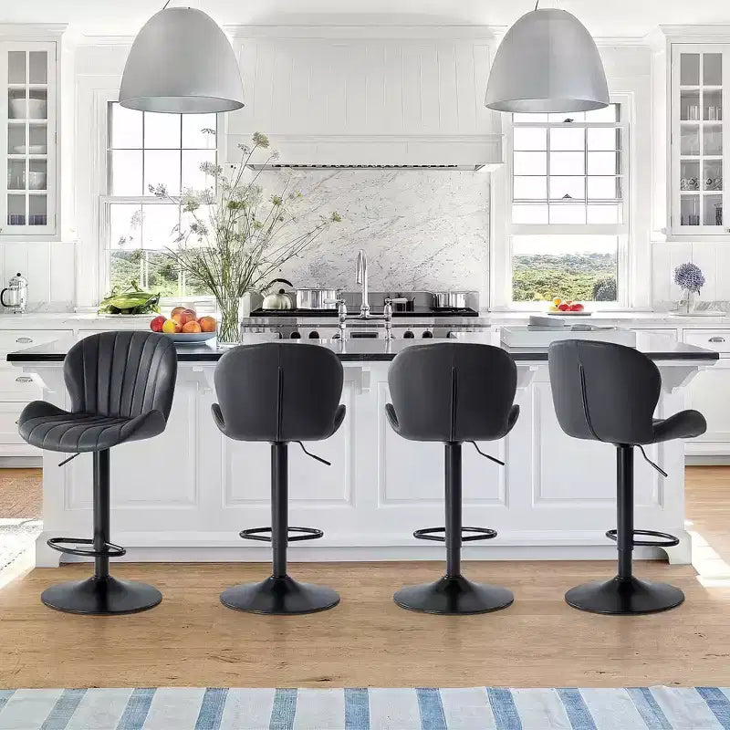 JIONJOY Set of 2 Swivel Counter Stools - Adjustable Height Barstools with Backrest, Faux Leather Kitchen Island Chairs for Home Bar