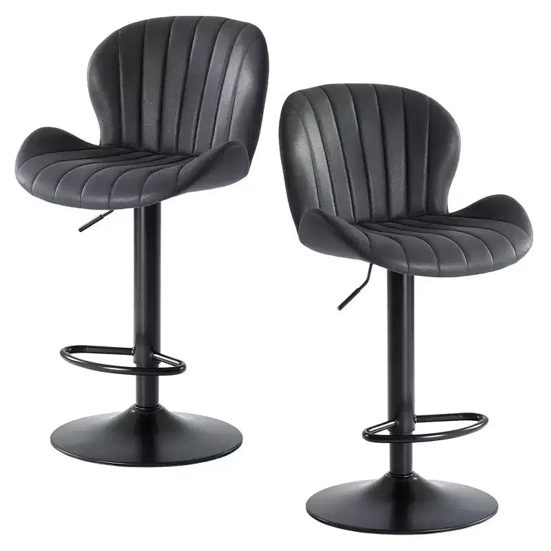 JIONJOY Set of 2 Swivel Counter Stools - Adjustable Height Barstools with Backrest, Faux Leather Kitchen Island Chairs for Home Bar