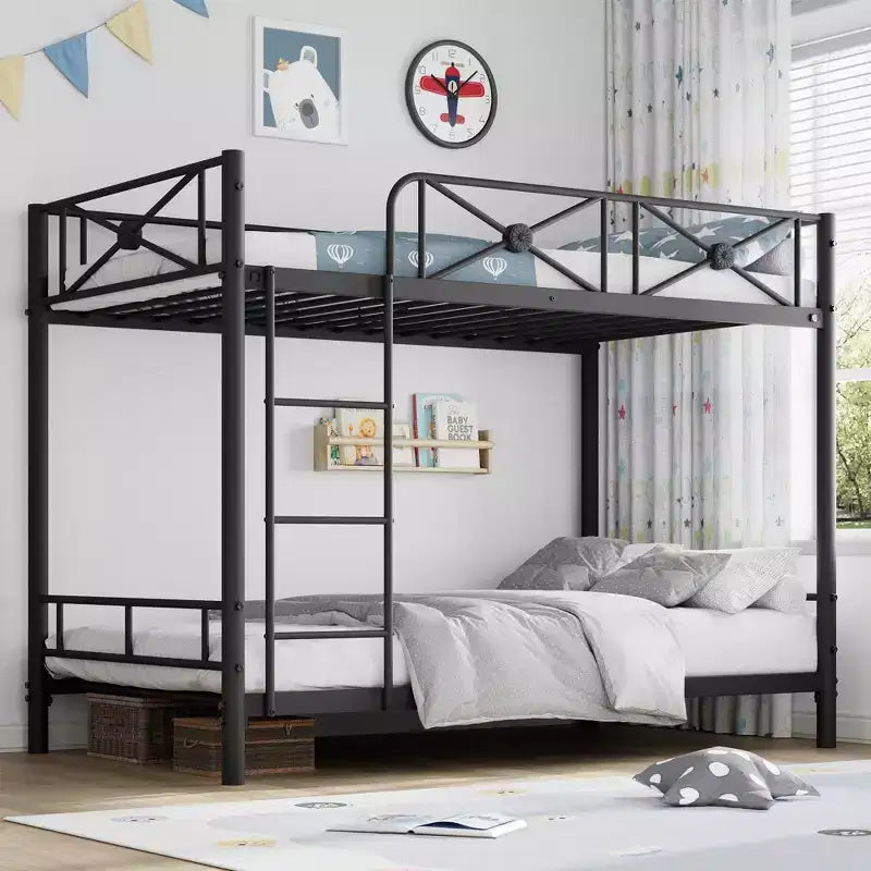 Metal Bunk Bed Twin Over Twin, Industrial Bunkbeds Heavy Duty Bed with Safety Guard Rails and Space-Saving Design, Steel Bed for School, Bedroom