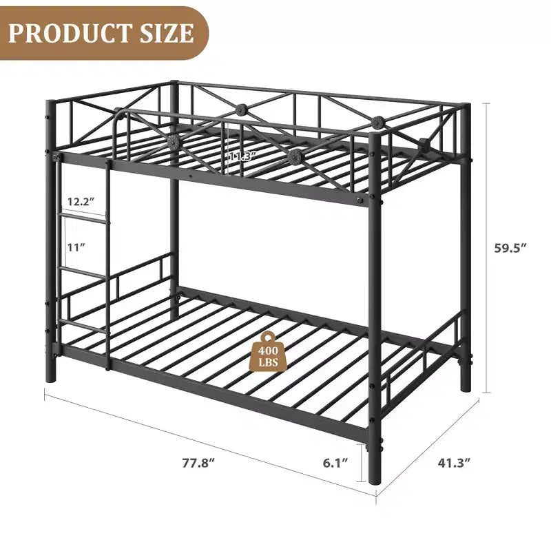 Metal Bunk Bed Twin Over Twin, Industrial Bunkbeds Heavy Duty Bed with Safety Guard Rails and Space-Saving Design, Steel Bed for School, Bedroom