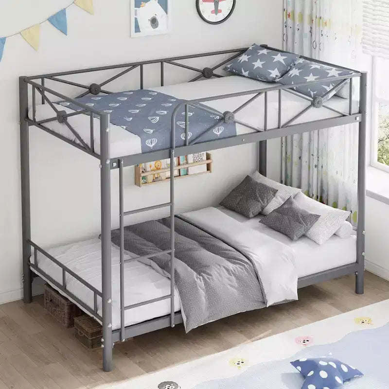 Metal Bunk Bed Twin Over Twin, Industrial Bunkbeds Heavy Duty Bed with Safety Guard Rails and Space-Saving Design, Steel Bed for School, Bedroom