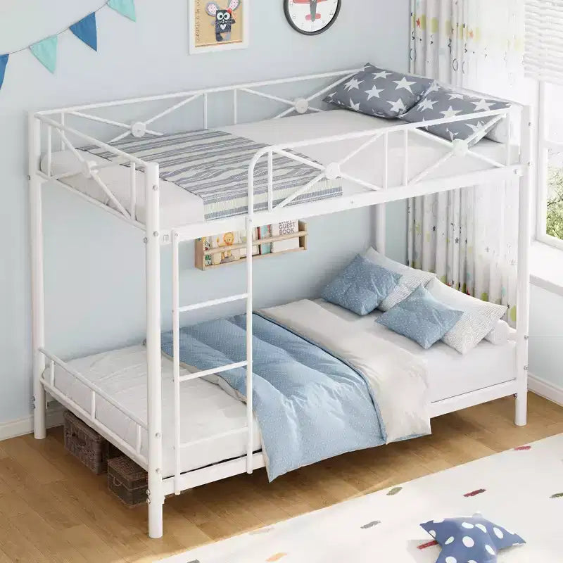 Metal Bunk Bed Twin Over Twin, Industrial Bunkbeds Heavy Duty Bed with Safety Guard Rails and Space-Saving Design, Steel Bed for School, Bedroom