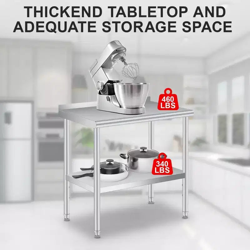 Stainless Steel Prep Table 36 x 24 w/Back splash, Adjustable Under-shelf & 4 Caster Wheels, Commercial Heavy Duty Table for Outdoor Use, Restaurants
