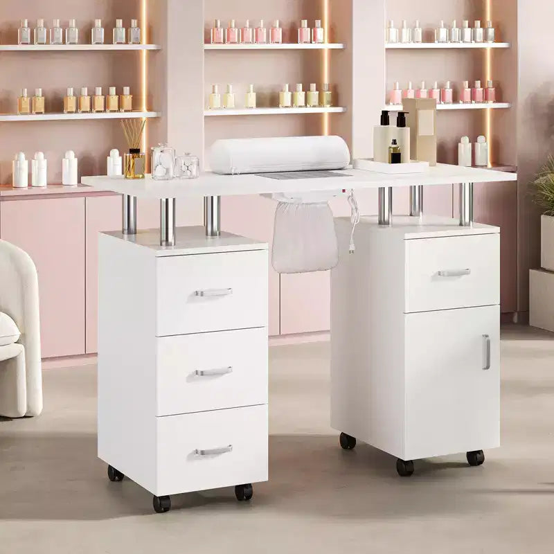Manicure Table Nail Desk for Nail Tech, Nail Table Station with Electric Dust Collector, Nail Salon Storage Table