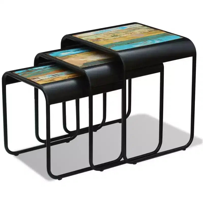 vidaXL Three Piece Nesting Tables Solid Reclaimed Wood