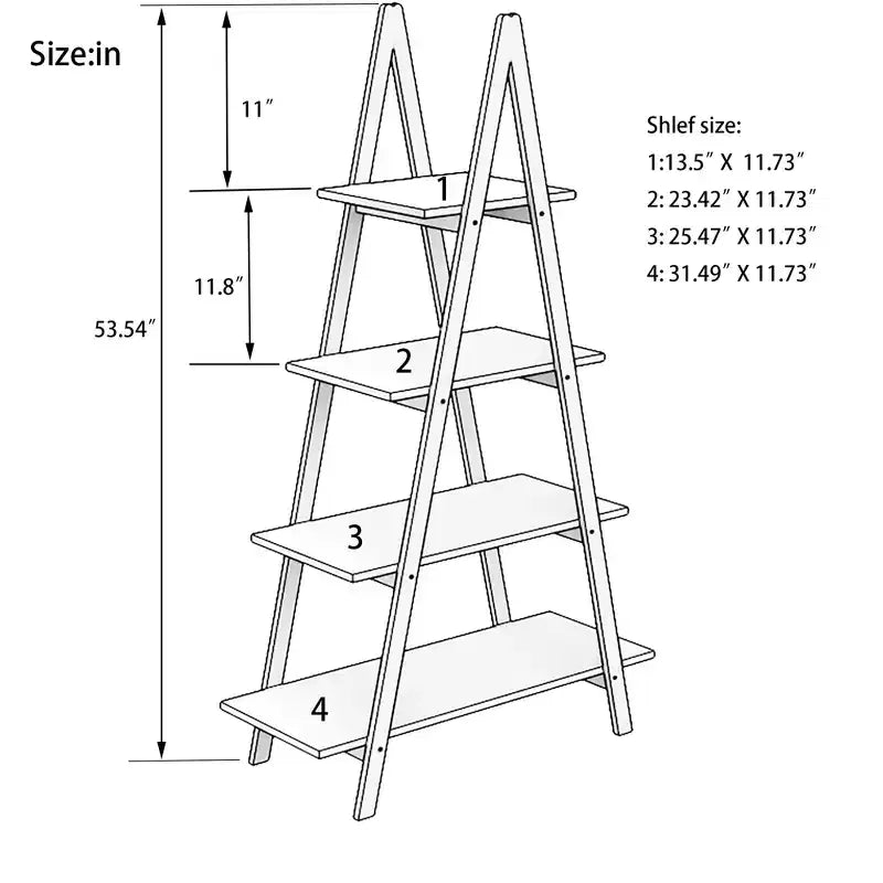JVNOXK 4 open shelving units in different sizes, solid bamboo wood Oxford-style A-frame display bookshelves, suitable for the living room
