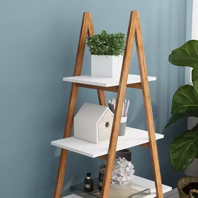 JVNOXK 4 open shelving units in different sizes, solid bamboo wood Oxford-style A-frame display bookshelves, suitable for the living room
