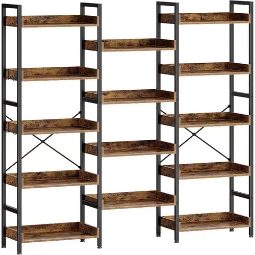 3 Sets of 5-layer Bookshelves, Open Display Racks and Metal-framed Industrial Wide Bookshelves, Suitable for Various Scenarios.