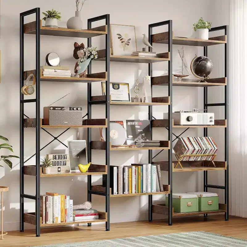 3 Sets of 5-layer Bookshelves, Open Display Racks and Metal-framed Industrial Wide Bookshelves, Suitable for Various Scenarios.