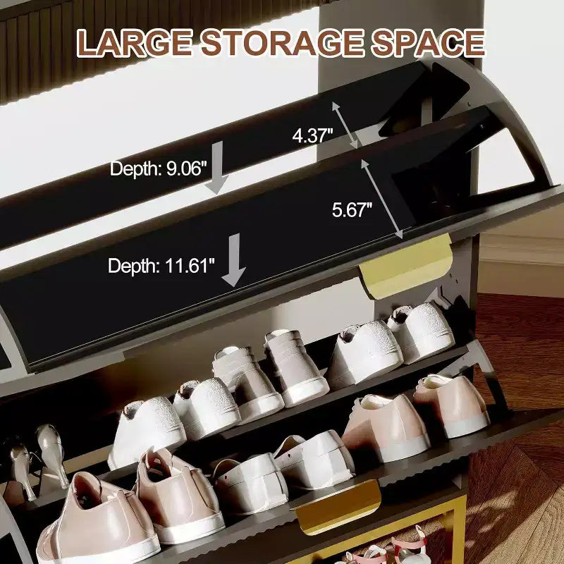 Fluted Shoe Storage Cabinet w/2 Flip Drawers, Slim Wood Shoe Organizer, Narrow Entryway Furniture w/Storage for Small Spaces, Hallway