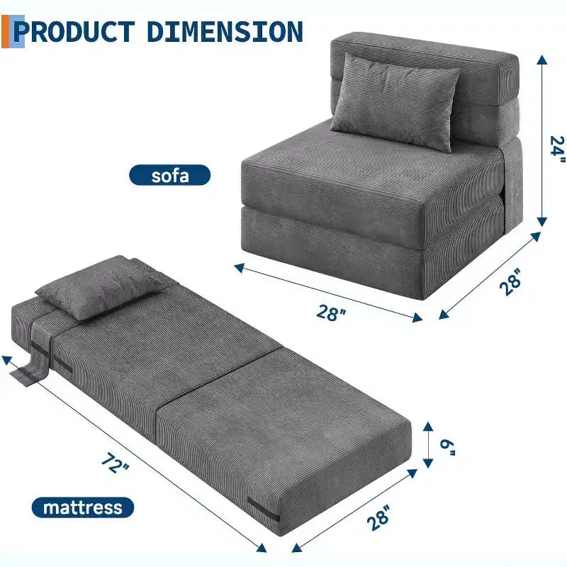 Sofa Bed Corduroy - Convertible Chair Bed, Futon Chair Sleeper, Folding Chair Bed for Living Room