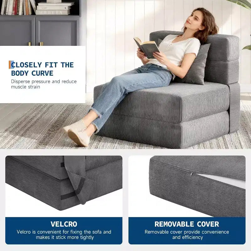 Sofa Bed Corduroy - Convertible Chair Bed, Futon Chair Sleeper, Folding Chair Bed for Living Room