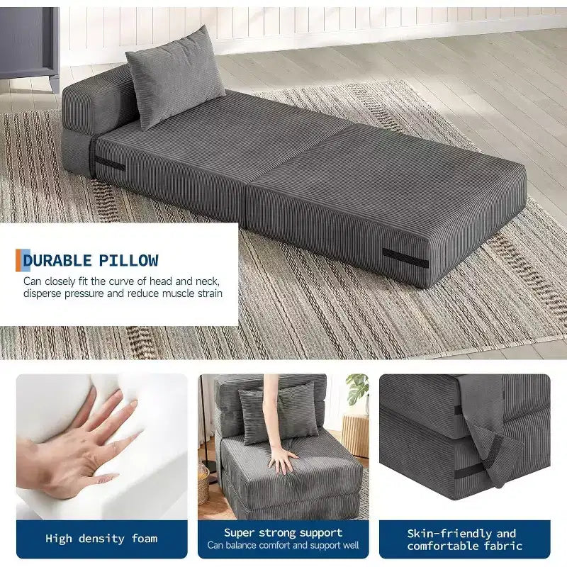 Sofa Bed Corduroy - Convertible Chair Bed, Futon Chair Sleeper, Folding Chair Bed for Living Room