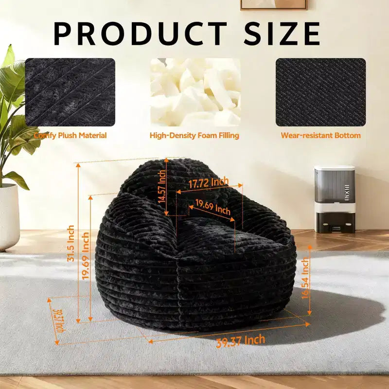 Okak Oversized Bean Bag Chairs for Adults,Bean Bag Sofa with Removable Cover,Comfy Sofa Chair with High-Density Foam,Bean Bag Couch for Bedoom
