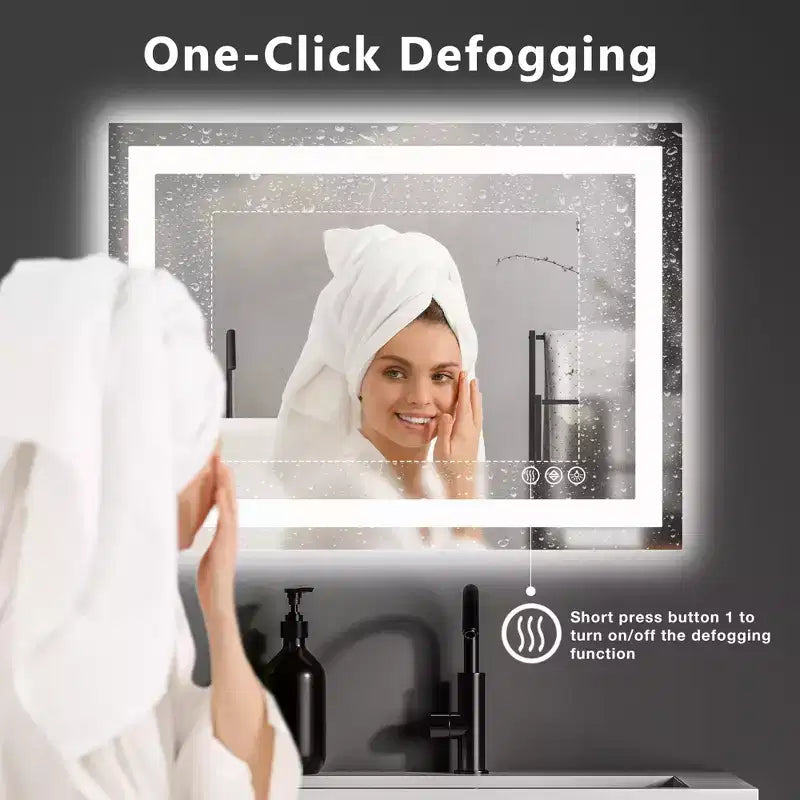 TUYOHW Bathroom Vanity Mirror with LED Anti-Fog and Dual Light Source,3-Mode Wall-Mounted Mirror with 3mm Glass,Chic Over Sink Mirror
