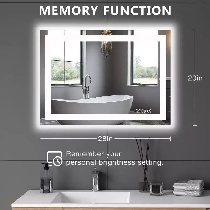 TUYOHW Bathroom Vanity Mirror with LED Anti-Fog and Dual Light Source,3-Mode Wall-Mounted Mirror with 3mm Glass,Chic Over Sink Mirror
