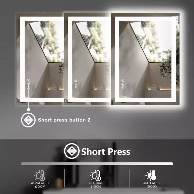 TUYOHW Bathroom Vanity Mirror with LED Anti-Fog and Dual Light Source,3-Mode Wall-Mounted Mirror with 3mm Glass,Chic Over Sink Mirror