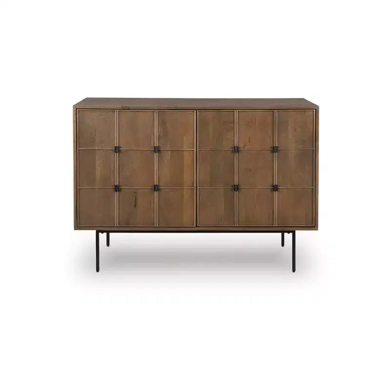 Signature Design by Ashley Juddins Accent Cabinet, Solid Mango Wood Storage Console with Carved Doors, Brown