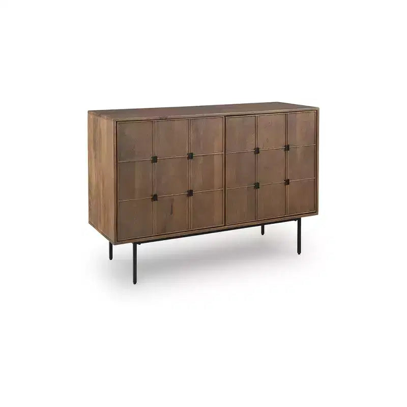 Signature Design by Ashley Juddins Accent Cabinet, Solid Mango Wood Storage Console with Carved Doors, Brown