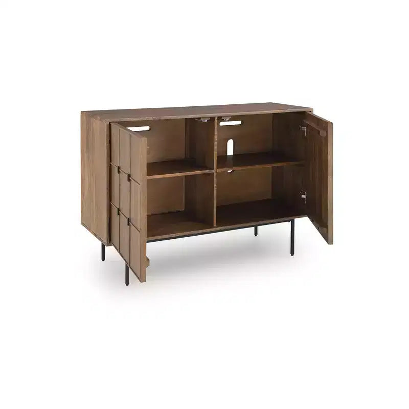 Signature Design by Ashley Juddins Accent Cabinet, Solid Mango Wood Storage Console with Carved Doors, Brown