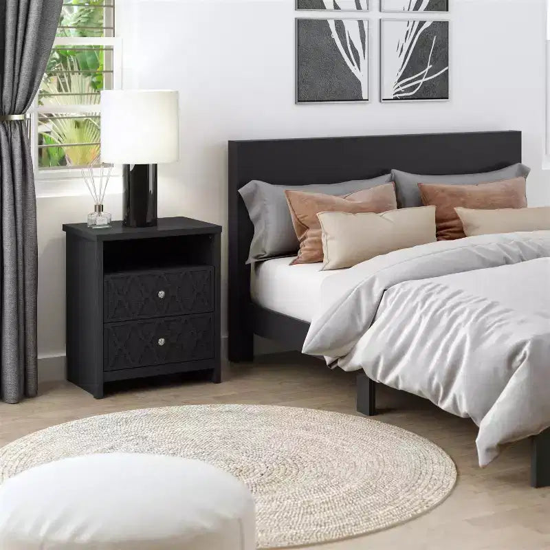 Galano Modern 2-Drawer Nightstands with Storage Shelf Set of 2 22.8 W  15.7 D  26.8 H