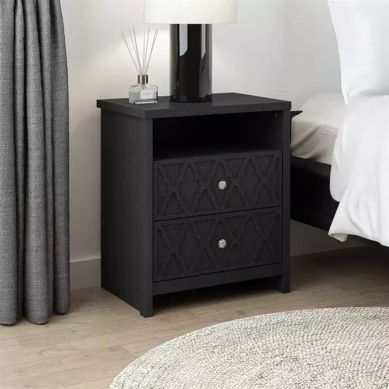 Galano Modern 2-Drawer Nightstands with Storage Shelf Set of 2 22.8 W  15.7 D  26.8 H