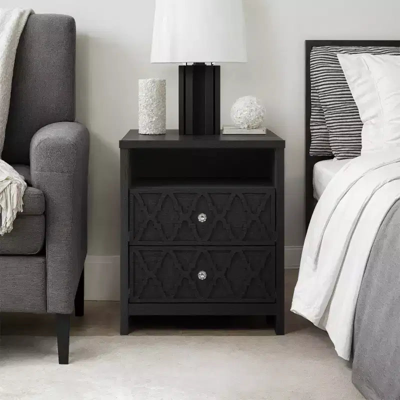 Galano Modern 2-Drawer Nightstands with Storage Shelf Set of 2 22.8 W  15.7 D  26.8 H