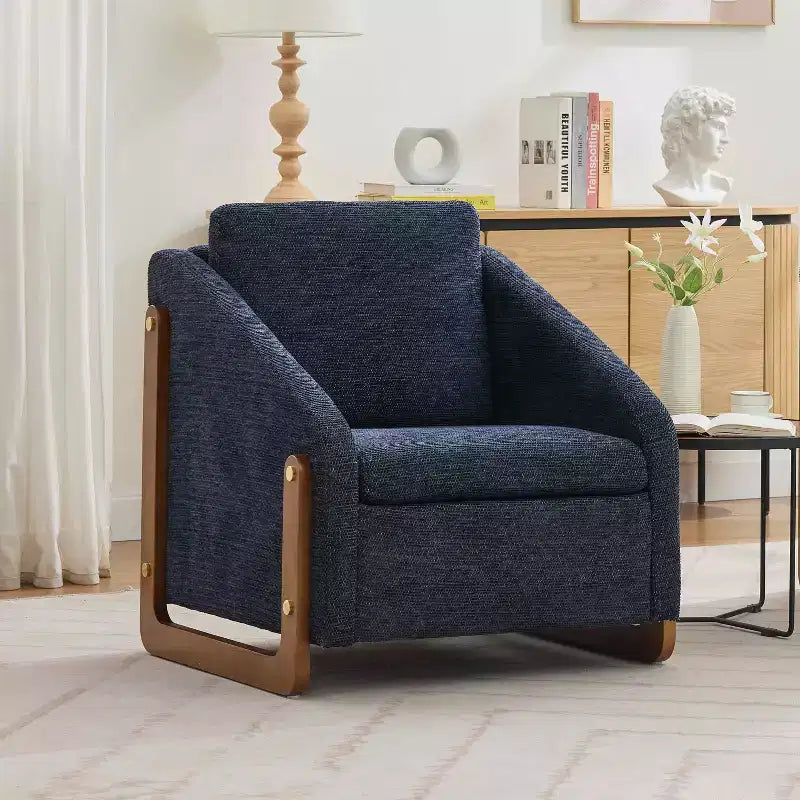 MAYEERTY Chenille Upholstered Armchair, Wooden Side Frame Cushioned Seat, Living Room Bedroom, Beige