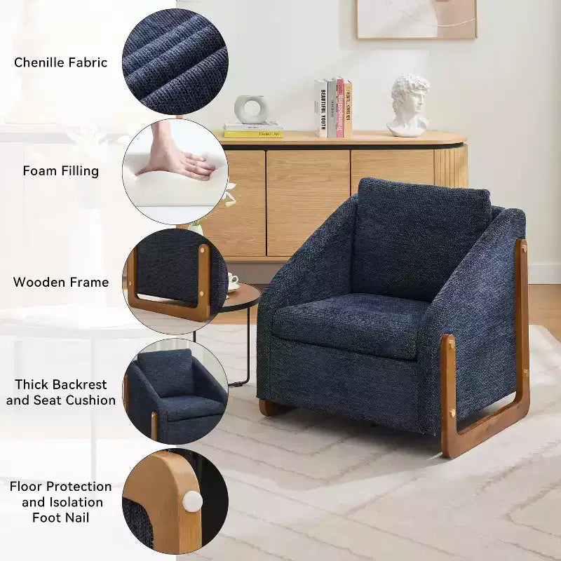 MAYEERTY Chenille Upholstered Armchair, Wooden Side Frame Cushioned Seat, Living Room Bedroom, Beige