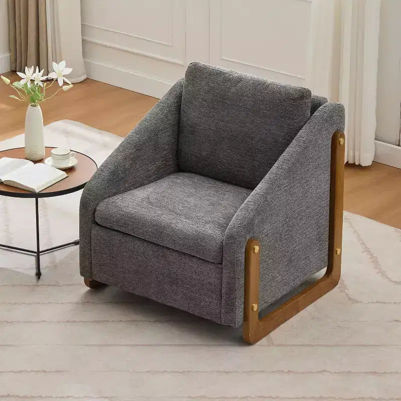 MAYEERTY Chenille Upholstered Armchair, Wooden Side Frame Cushioned Seat, Living Room Bedroom, Beige