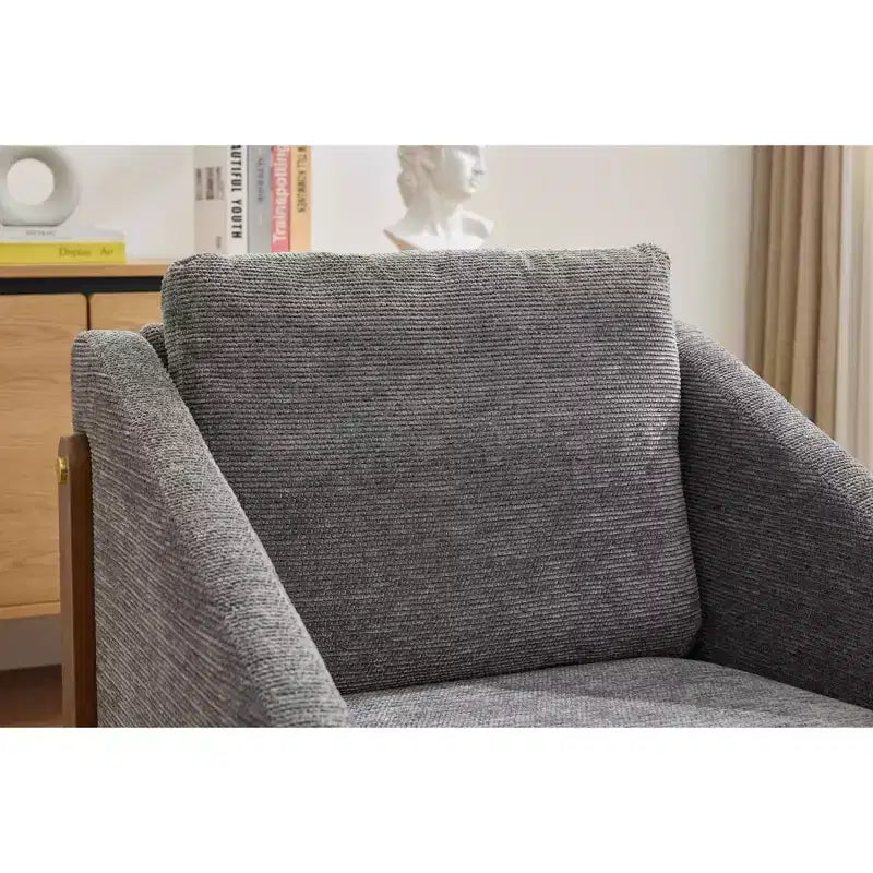 MAYEERTY Chenille Upholstered Armchair, Wooden Side Frame Cushioned Seat, Living Room Bedroom, Beige