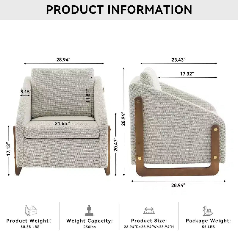 MAYEERTY Chenille Upholstered Armchair, Wooden Side Frame Cushioned Seat, Living Room Bedroom, Beige