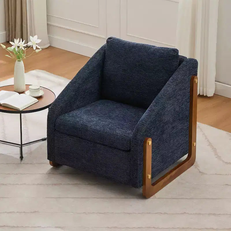 MAYEERTY Chenille Upholstered Armchair, Wooden Side Frame Cushioned Seat, Living Room Bedroom, Beige