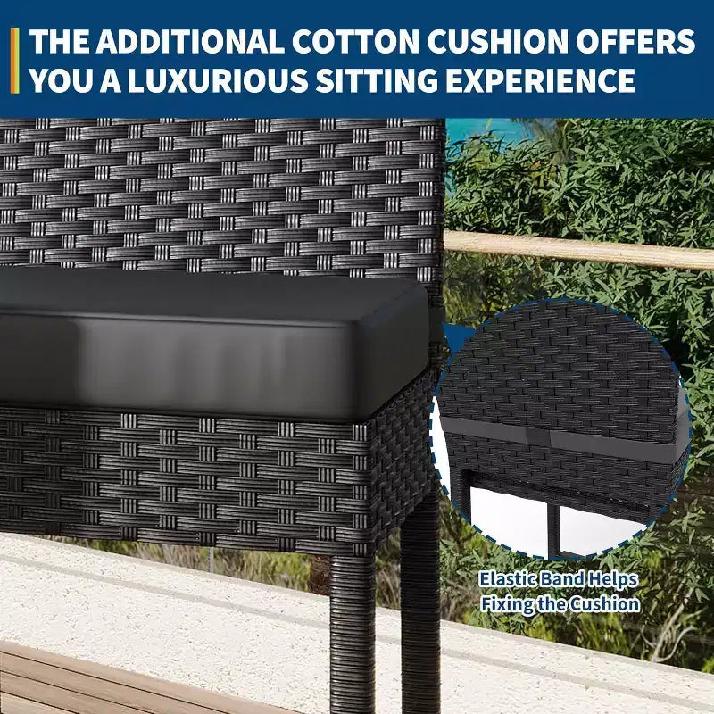 Outdoor Wicker Bar Stools Set of 2, Armless Outdoor Rattan Barstools with Cushions, for Backyard, Poolside
