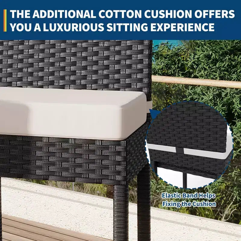 Outdoor Wicker Bar Stools Set of 2, Armless Outdoor Rattan Barstools with Cushions, for Backyard, Poolside
