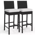 Outdoor Wicker Bar Stools Set of 2, Armless Outdoor Rattan Barstools with Cushions, for Backyard, Poolside