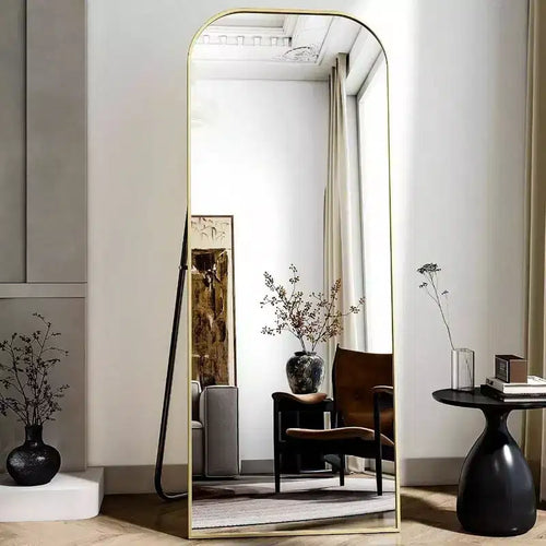 56x21 Inch Full Length Mirror for Bedroom Living Room Cloakroom Aluminum Frame Gold Arched Top Sturdy Freestanding Wall Mountable
