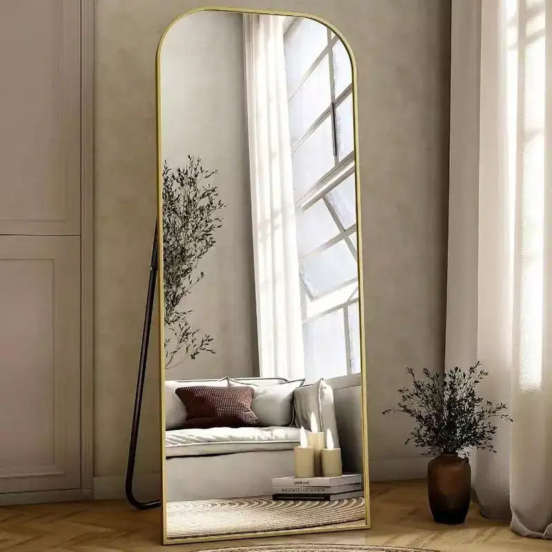 56x21 Inch Full Length Mirror for Bedroom Living Room Cloakroom Aluminum Frame Gold Arched Top Sturdy Freestanding Wall Mountable
