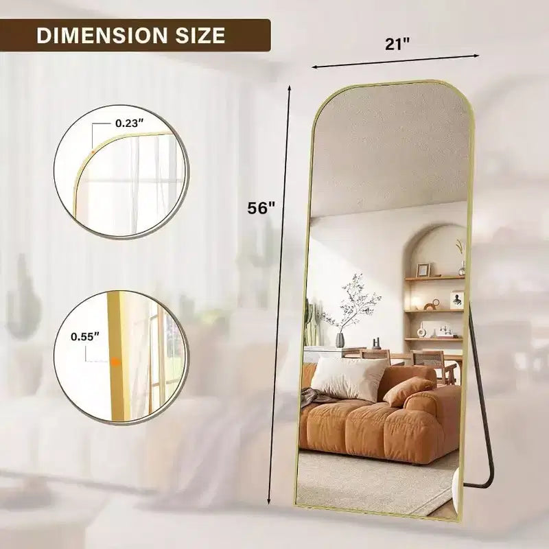 56x21 Inch Full Length Mirror for Bedroom Living Room Cloakroom Aluminum Frame Gold Arched Top Sturdy Freestanding Wall Mountable