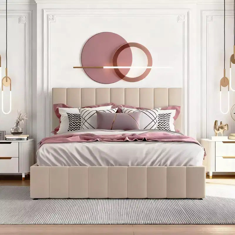 Luxystar Queen Size Upholstered Platform Bed with Hydraulic Lift and Storage